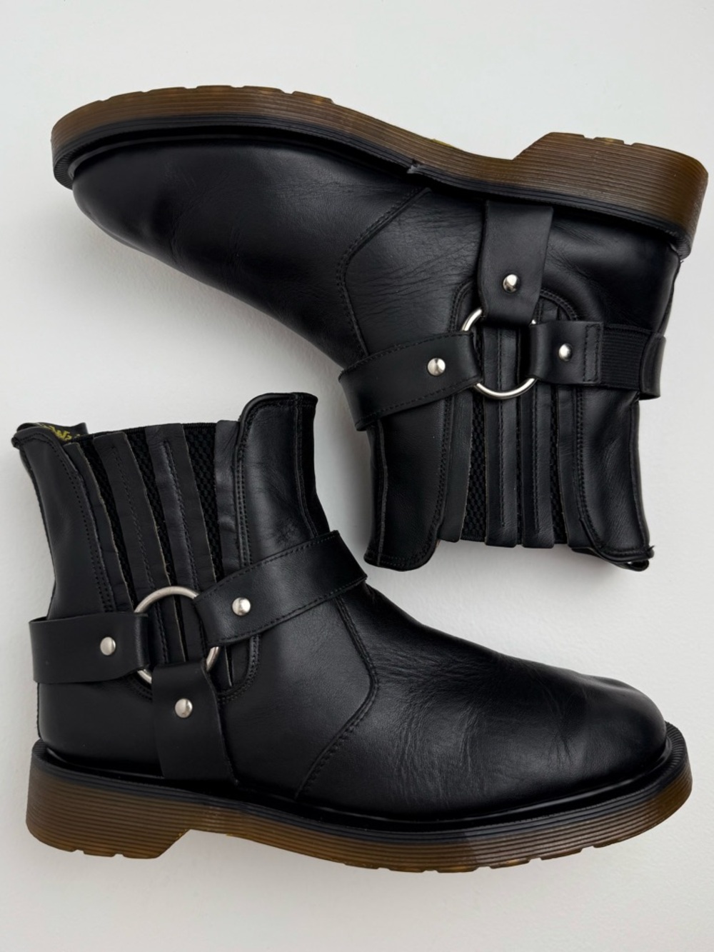 Vintage Dr. Martens England Black Greasy Leather Harness Chelsea Moto Boots UK 5